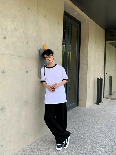 Zhou Contrast Color Hem T-Shirt-korean-fashion-T-Shirt-Zhou's Closet-OH Garments