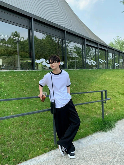 Zhou Contrast Color Hem T-Shirt-korean-fashion-T-Shirt-Zhou's Closet-OH Garments