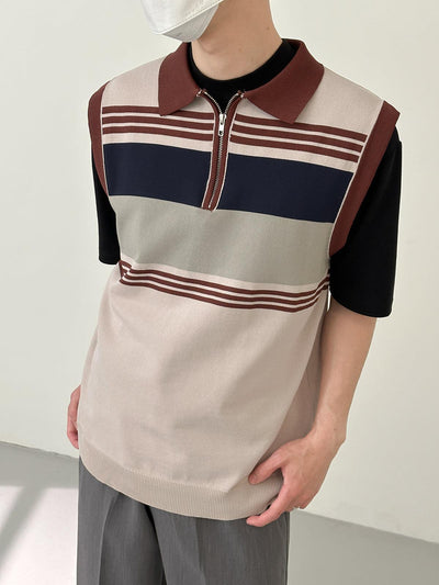 Zhou Contrast Detail Sleeveless Polo-korean-fashion-Vest-Zhou's Closet-OH Garments