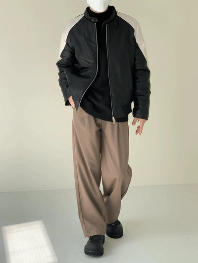 Zhou Contrast Faux Leather Jacket-korean-fashion-Jacket-Zhou's Closet-OH Garments