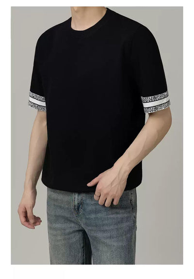 Zhou Contrast Hem Sleeve Knit T-Shirt-korean-fashion-T-Shirt-Zhou's Closet-OH Garments