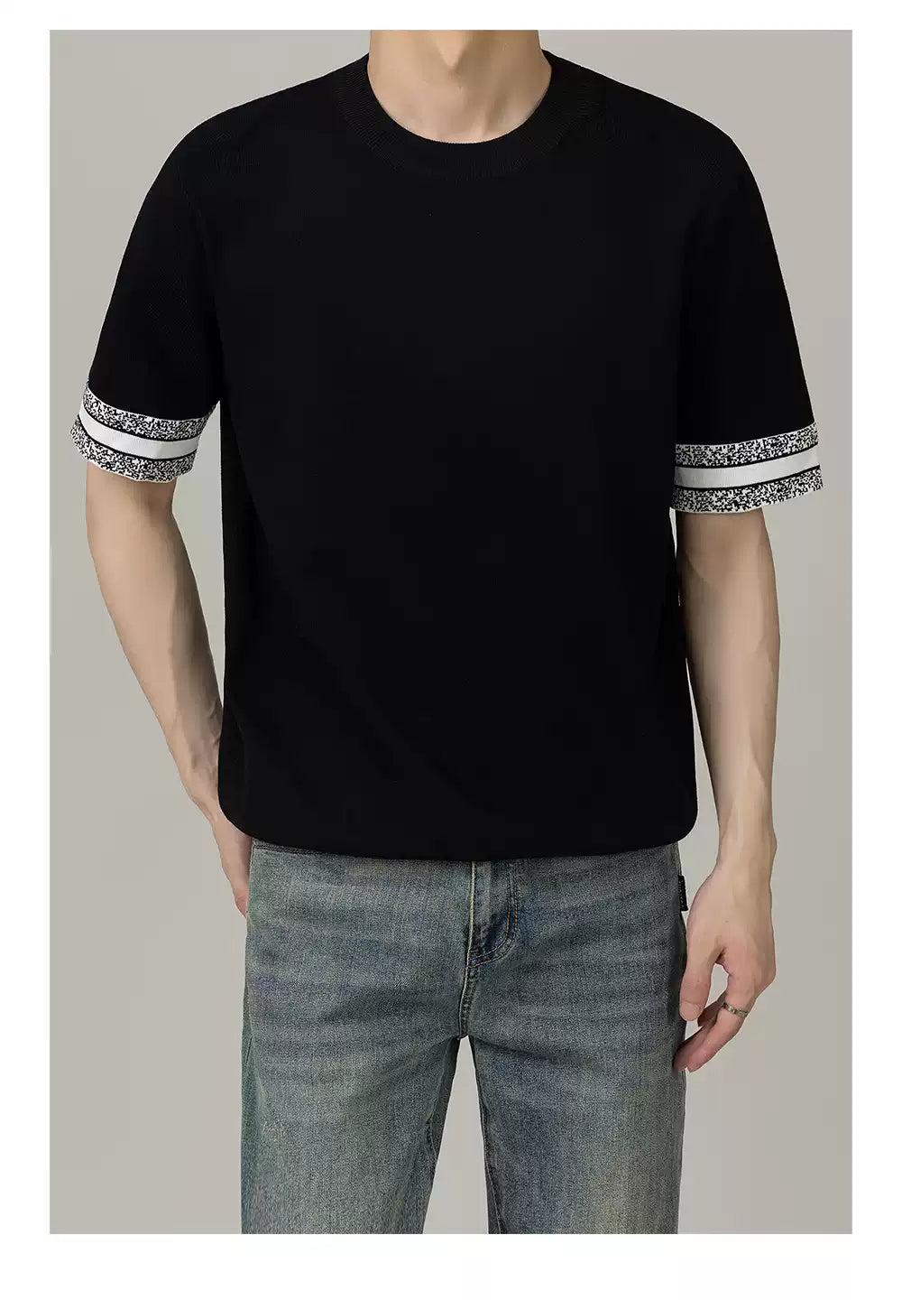 Zhou Contrast Hem Sleeve Knit T-Shirt-korean-fashion-T-Shirt-Zhou's Closet-OH Garments