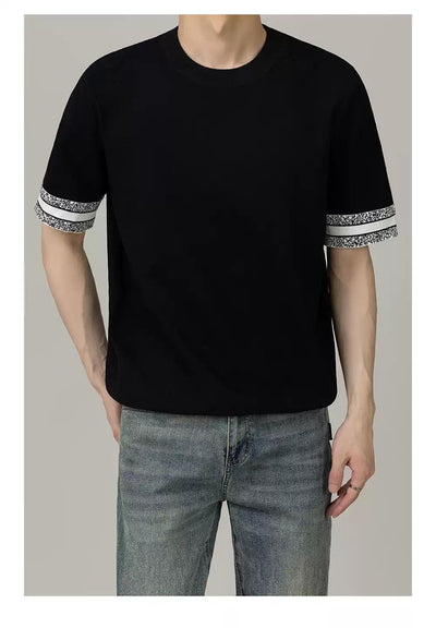 Zhou Contrast Hem Sleeve Knit T-Shirt-korean-fashion-T-Shirt-Zhou's Closet-OH Garments
