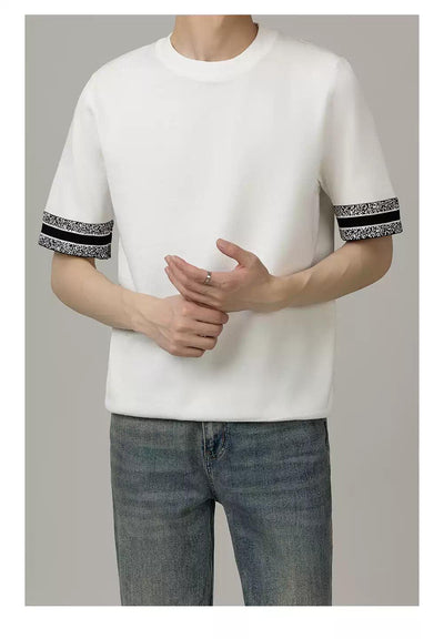 Zhou Contrast Hem Sleeve Knit T-Shirt-korean-fashion-T-Shirt-Zhou's Closet-OH Garments