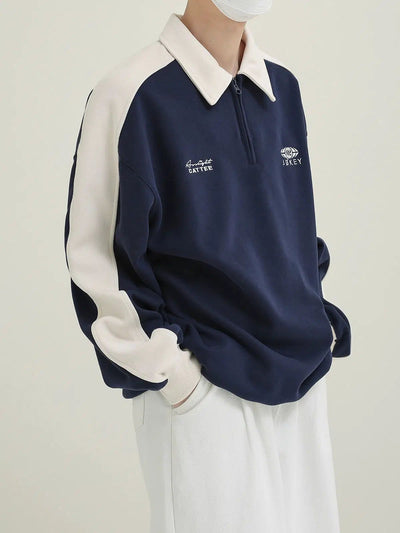 Zhou Contrast Lapel Zipped Polo-korean-fashion-Polo-Zhou's Closet-OH Garments