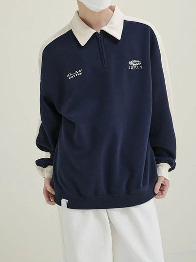 Zhou Contrast Lapel Zipped Polo-korean-fashion-Polo-Zhou's Closet-OH Garments