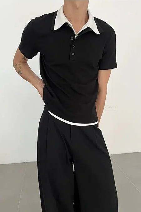 Zhou Contrast Layer Style Polo-korean-fashion-Polo-Zhou's Closet-OH Garments