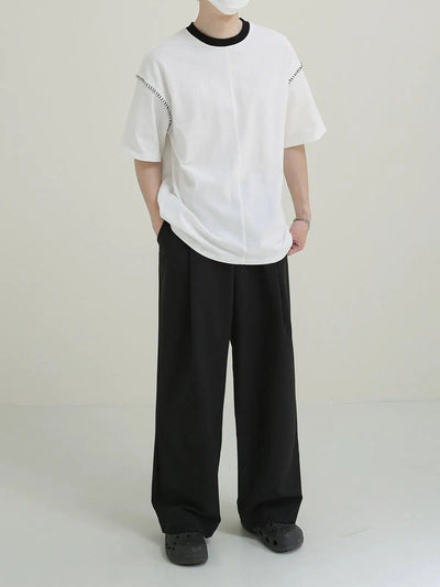 Zhou Contrast Neckline & Shoulder Line T-Shirt-korean-fashion-T-Shirt-Zhou's Closet-OH Garments