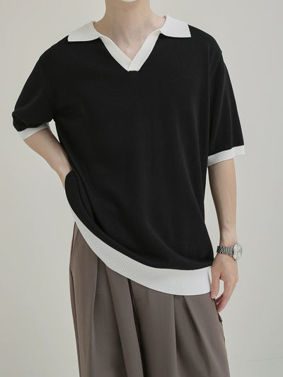 Zhou Contrast Outline Knit Polo-korean-fashion-Polo-Zhou's Closet-OH Garments
