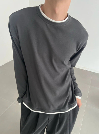 Zhou Contrast Outline Long Sleeve T-Shirt-korean-fashion-T-Shirt-Zhou's Closet-OH Garments