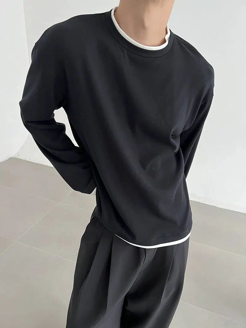 Zhou Contrast Outline Long Sleeve T-Shirt-korean-fashion-T-Shirt-Zhou's Closet-OH Garments