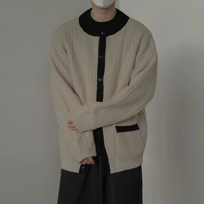 Zhou Contrast Ribbed Knit Cardigan-korean-fashion-Cardigan-Zhou's Closet-OH Garments