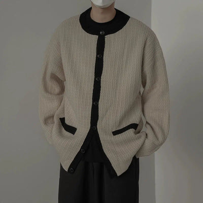 Zhou Contrast Ribbed Knit Cardigan-korean-fashion-Cardigan-Zhou's Closet-OH Garments