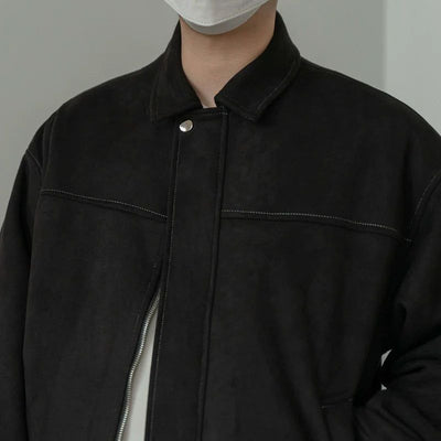 Zhou Contrast Seam Suede Textured Jacket-korean-fashion-Jacket-Zhou's Closet-OH Garments