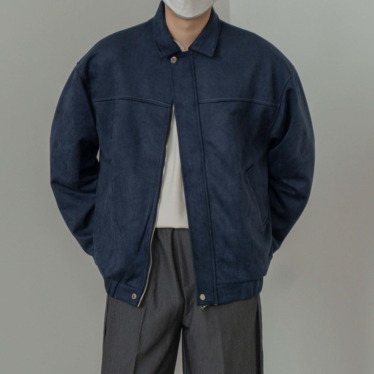 Zhou Contrast Seam Suede Textured Jacket-korean-fashion-Jacket-Zhou's Closet-OH Garments