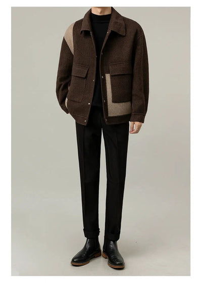 Zhou Contrast Spliced Woollen Jacket-korean-fashion-Jacket-Zhou's Closet-OH Garments