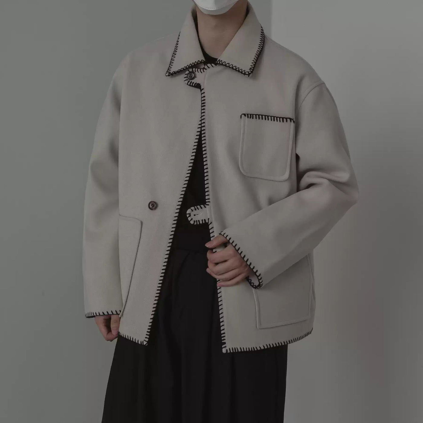 Zhou Contrast Stitched Button Jacket-korean-fashion-Jacket-Zhou's Closet-OH Garments