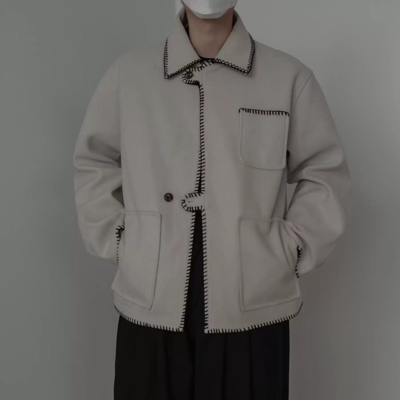 Zhou Contrast Stitched Button Jacket-korean-fashion-Jacket-Zhou's Closet-OH Garments