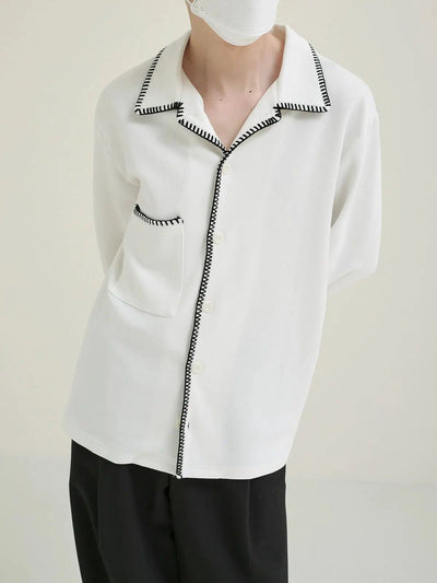 Zhou Contrast Stitched Long Sleeve Shirt-korean-fashion-Shirt-Zhou's Closet-OH Garments