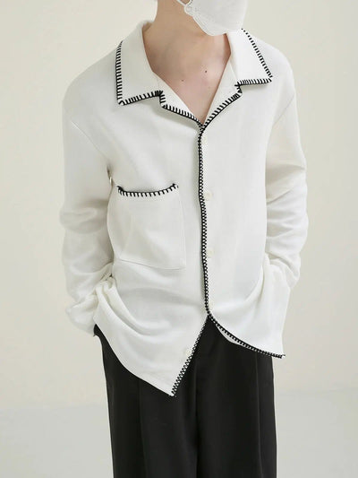 Zhou Contrast Stitched Long Sleeve Shirt-korean-fashion-Shirt-Zhou's Closet-OH Garments
