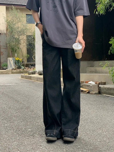 Zhou Contrast Stitched Wide Jeans-korean-fashion-Jeans-Zhou's Closet-OH Garments