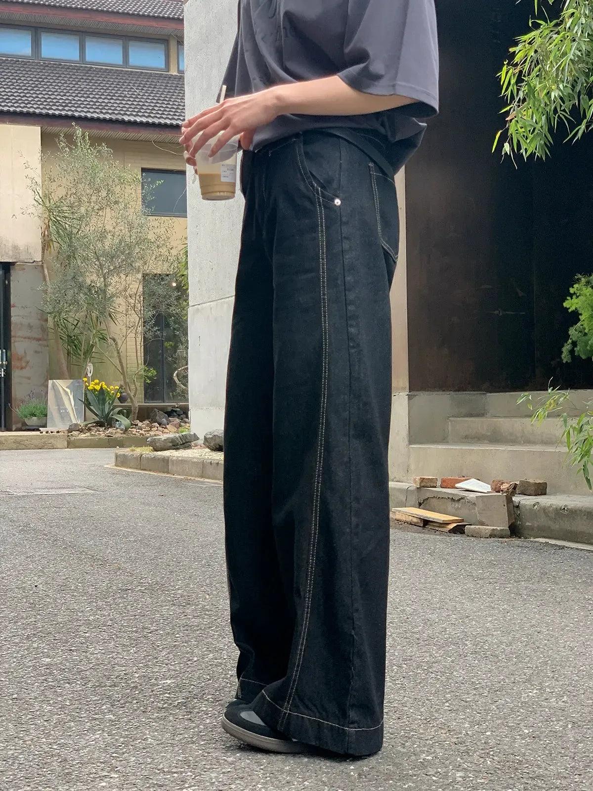 Zhou Contrast Stitched Wide Jeans-korean-fashion-Jeans-Zhou's Closet-OH Garments