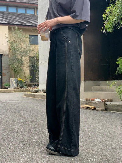 Zhou Contrast Stitched Wide Jeans-korean-fashion-Jeans-Zhou's Closet-OH Garments