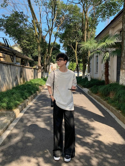 Zhou Contrast Stitched Wide Jeans-korean-fashion-Jeans-Zhou's Closet-OH Garments