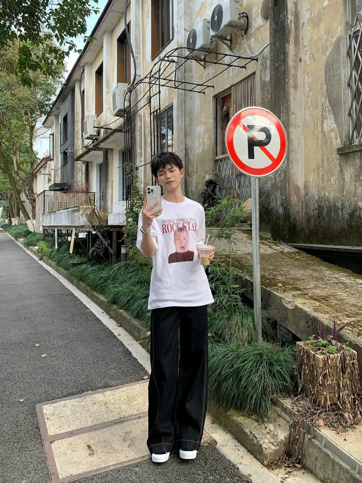 Zhou Contrast Stitched Wide Jeans-korean-fashion-Jeans-Zhou's Closet-OH Garments