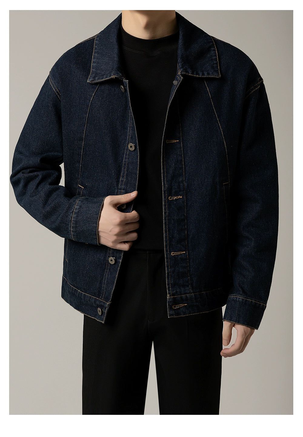 Zhou Contrast Stitches Denim Jacket-korean-fashion-Jacket-Zhou's Closet-OH Garments