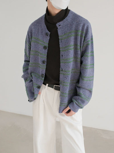 Zhou Contrast Striped Knit Cardigan-korean-fashion-Cardigan-Zhou's Closet-OH Garments