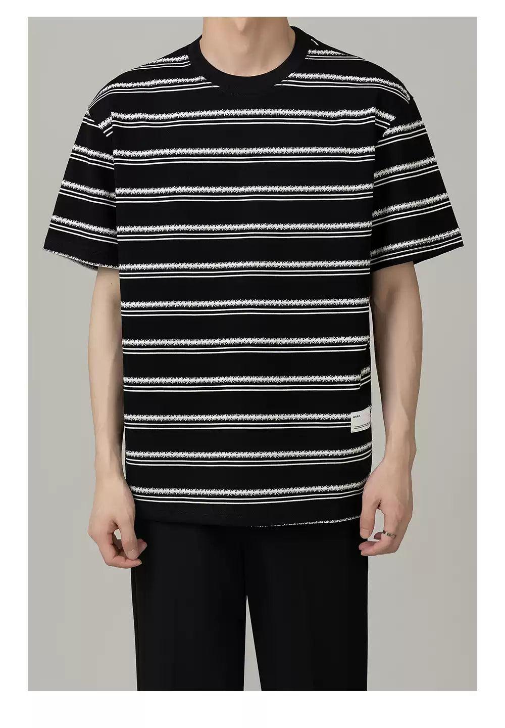 Zhou Contrast Striped T-Shirt-korean-fashion-T-Shirt-Zhou's Closet-OH Garments