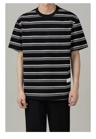 Zhou Contrast Striped T-Shirt-korean-fashion-T-Shirt-Zhou's Closet-OH Garments