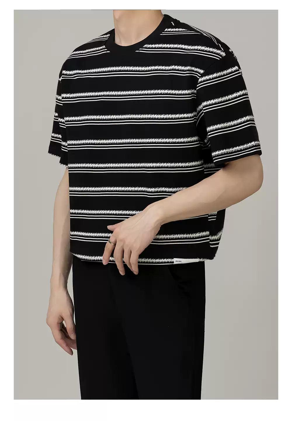 Zhou Contrast Striped T-Shirt-korean-fashion-T-Shirt-Zhou's Closet-OH Garments