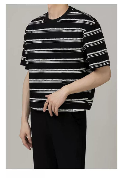 Zhou Contrast Striped T-Shirt-korean-fashion-T-Shirt-Zhou's Closet-OH Garments