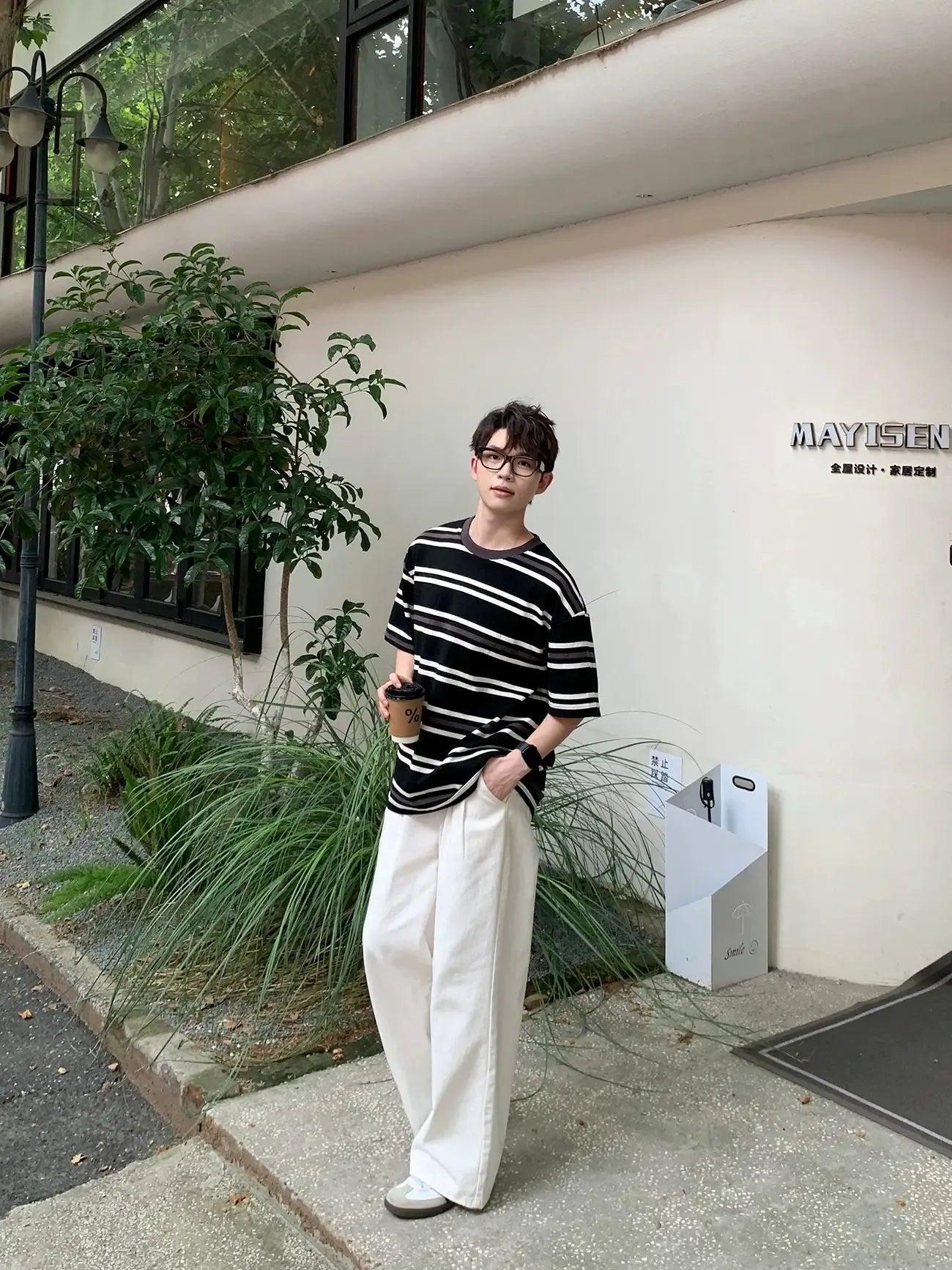 Zhou Contrast Striped T-Shirt-korean-fashion-T-Shirt-Zhou's Closet-OH Garments