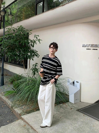 Zhou Contrast Striped T-Shirt-korean-fashion-T-Shirt-Zhou's Closet-OH Garments