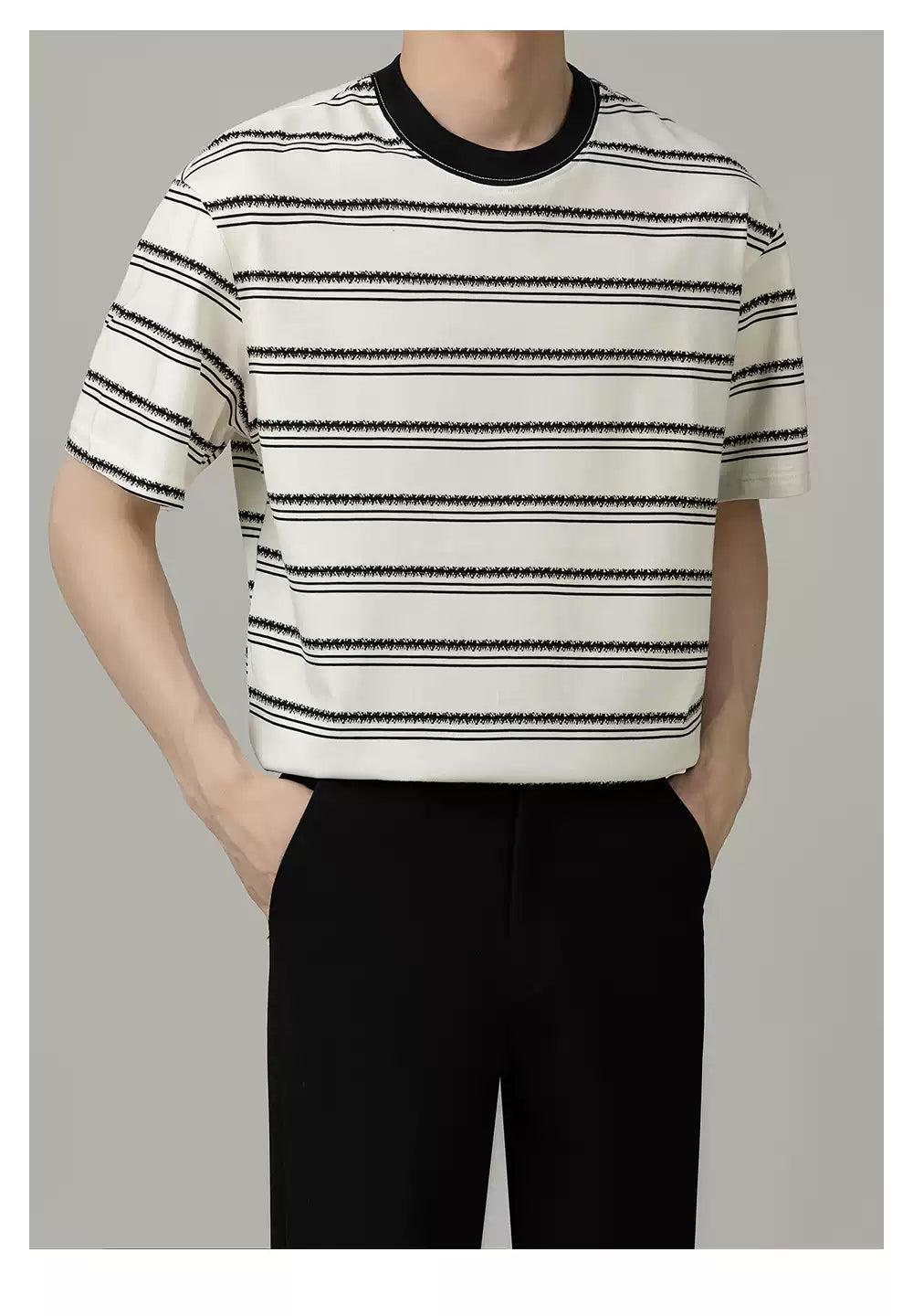 Zhou Contrast Striped T-Shirt-korean-fashion-T-Shirt-Zhou's Closet-OH Garments