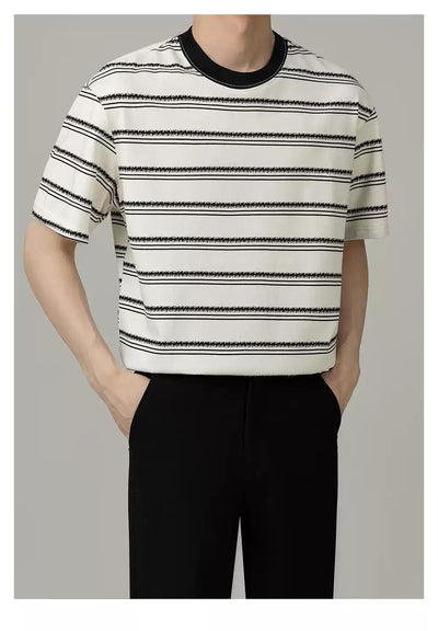 Zhou Contrast Striped T-Shirt-korean-fashion-T-Shirt-Zhou's Closet-OH Garments