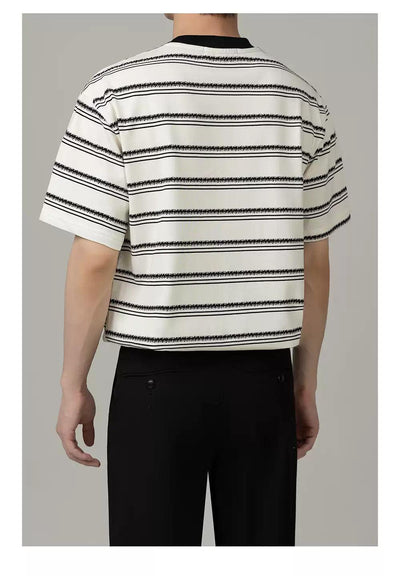 Zhou Contrast Striped T-Shirt-korean-fashion-T-Shirt-Zhou's Closet-OH Garments
