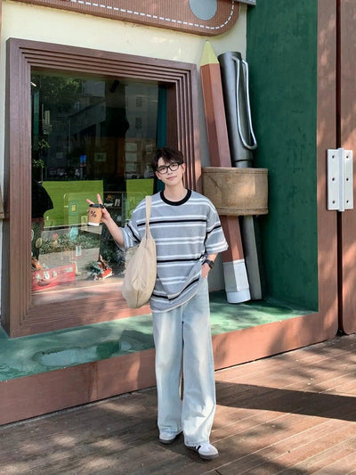 Zhou Contrast Striped T-Shirt-korean-fashion-T-Shirt-Zhou's Closet-OH Garments