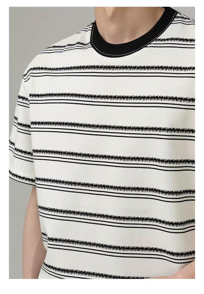 Zhou Contrast Striped T-Shirt-korean-fashion-T-Shirt-Zhou's Closet-OH Garments