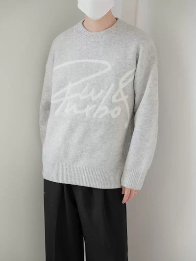 Zhou Contrast Text Crewneck Sweater-korean-fashion-Sweater-Zhou's Closet-OH Garments