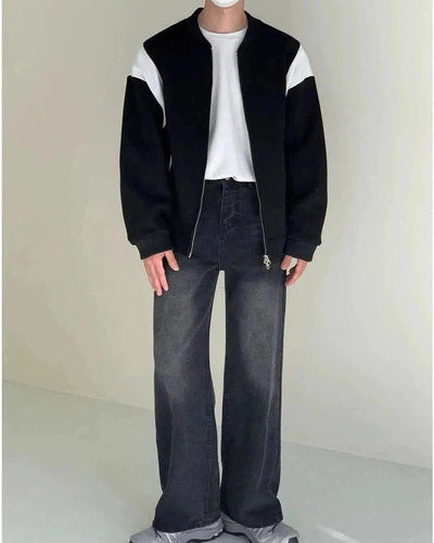 Zhou Contrast Zipped Casual Jacket-korean-fashion-Jacket-Zhou's Closet-OH Garments