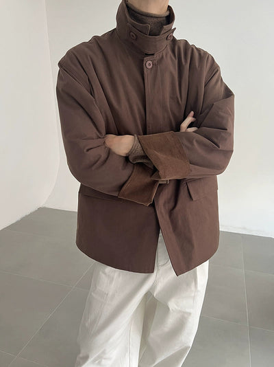 Zhou Corduroy Spliced Collared Jacket-korean-fashion-Jacket-Zhou's Closet-OH Garments