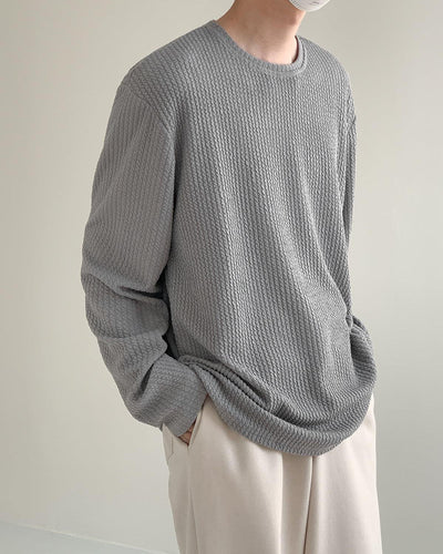 Zhou Cozy Textured Lines Loose Long Sleeve T-Shirt-korean-fashion-T-Shirt-Zhou's Closet-OH Garments