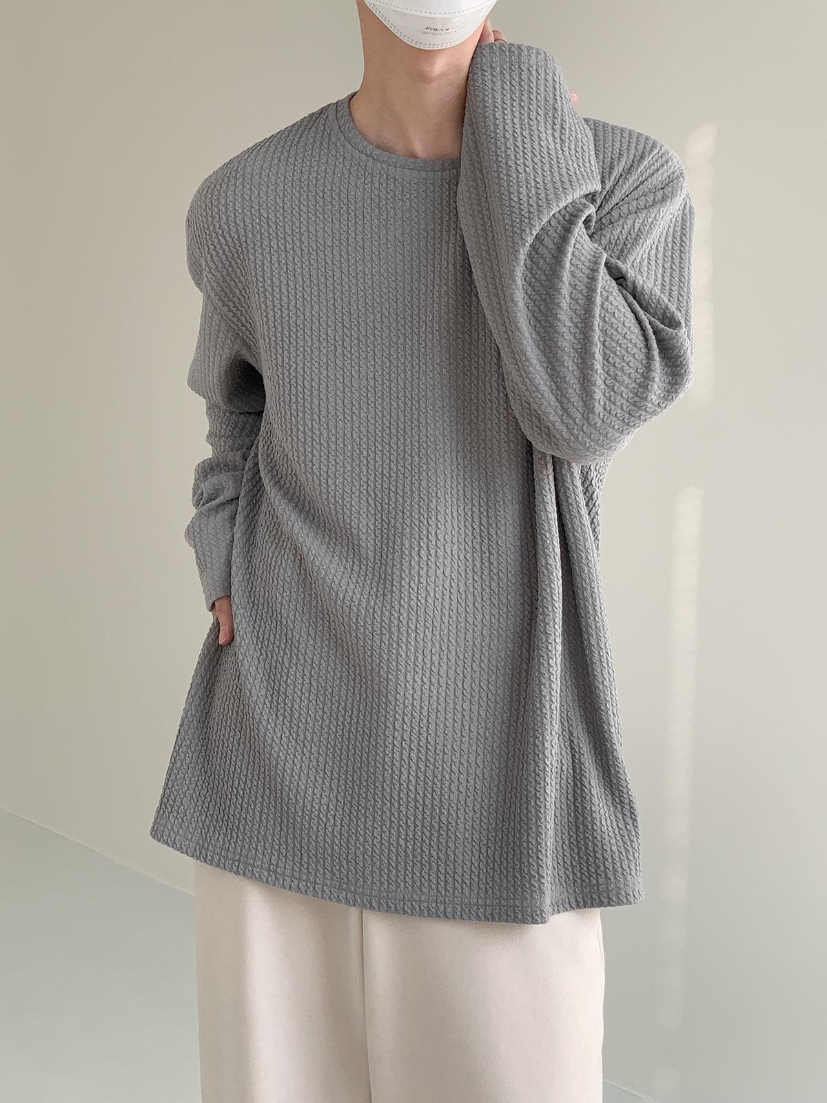 Zhou Cozy Textured Lines Loose Long Sleeve T-Shirt-korean-fashion-T-Shirt-Zhou's Closet-OH Garments