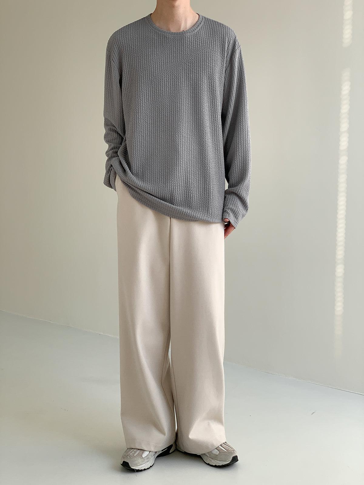 Zhou Cozy Textured Lines Loose Long Sleeve T-Shirt-korean-fashion-T-Shirt-Zhou's Closet-OH Garments