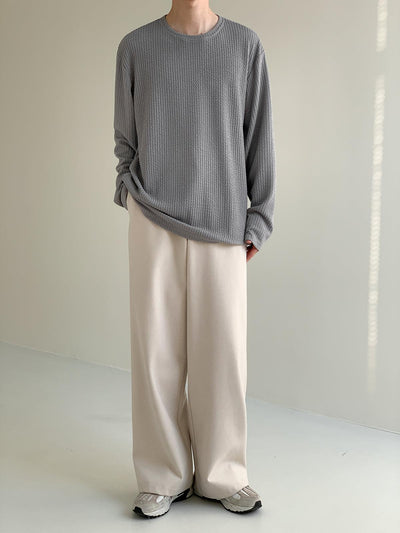 Zhou Cozy Textured Lines Loose Long Sleeve T-Shirt-korean-fashion-T-Shirt-Zhou's Closet-OH Garments