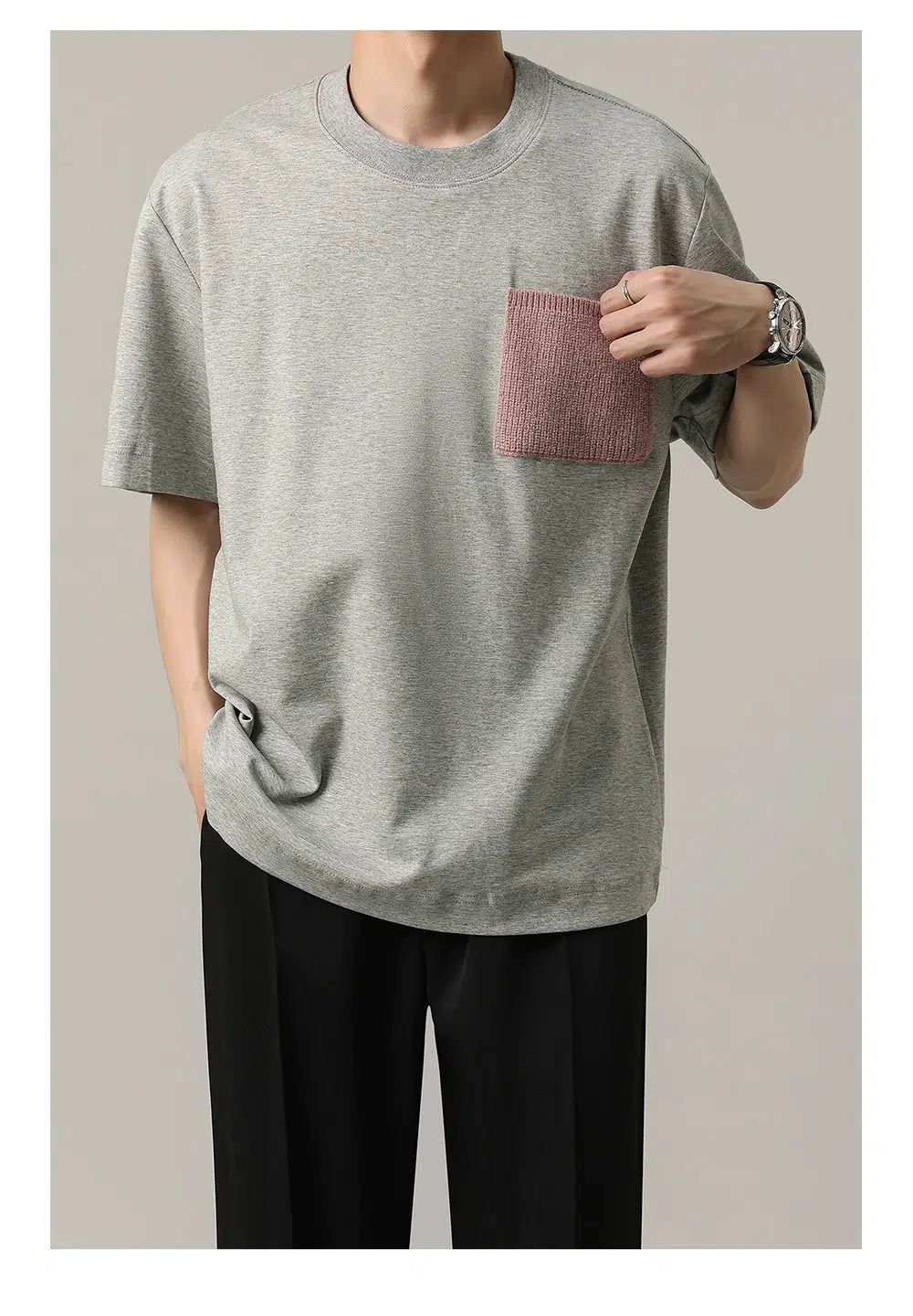 Zhou Crochet Pocket T-Shirt-korean-fashion-T-Shirt-Zhou's Closet-OH Garments